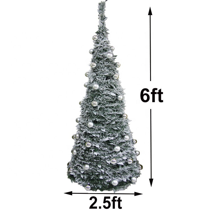6ft GREY  Pre-lit frosty flocked Christmas tree with snow and lights for indoor and outdoor
