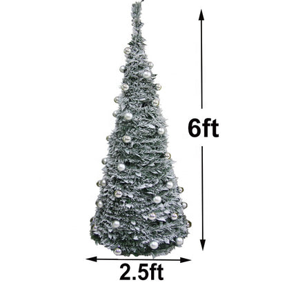 6ft GREY  Pre-lit frosty flocked Christmas tree with snow and lights for indoor and outdoor
