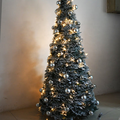 6ft GREY  Pre-lit frosty flocked Christmas tree with snow and lights for indoor and outdoor