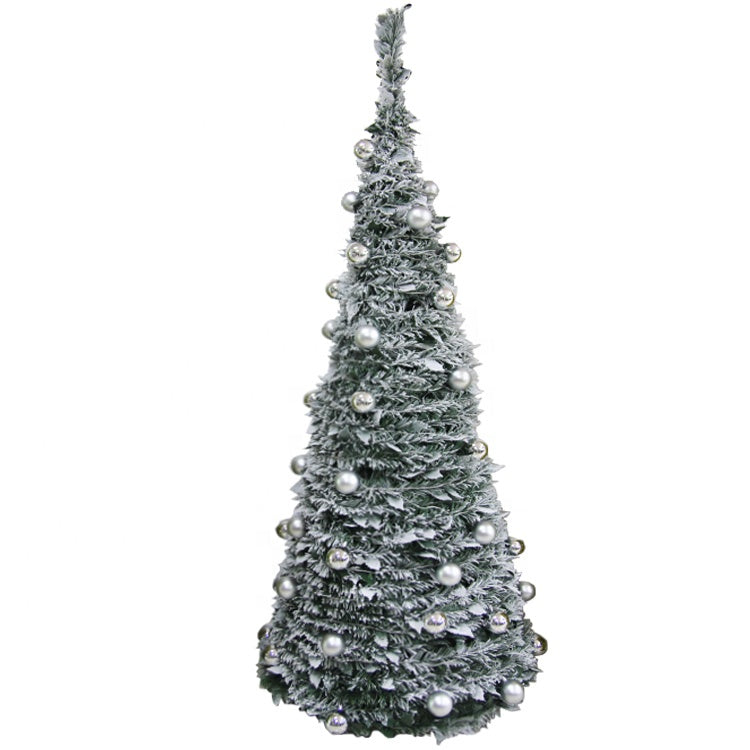 6ft GREY  Pre-lit frosty flocked Christmas tree with snow and lights for indoor and outdoor